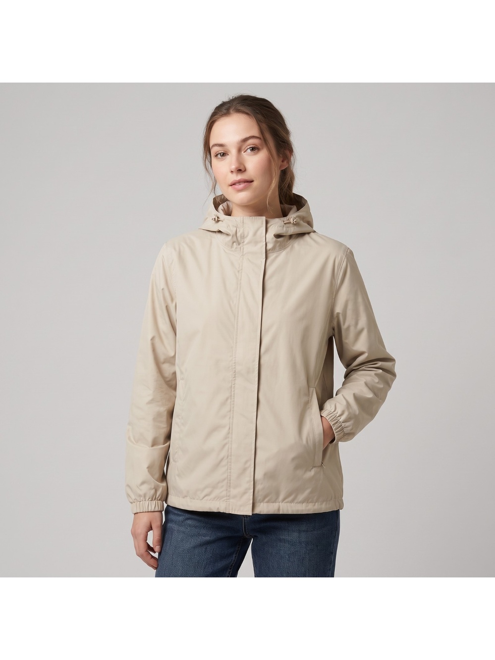 Mack Russo Women's Beige Rain Storm Jacket Hooded Windbreaker Coat in size M NWT